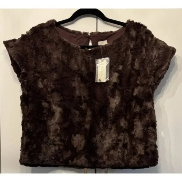 NWT Size L- Anthropologie Maeve faux-fur tee in Chocolate (NWT US$ 120) - Picture 6 of 16